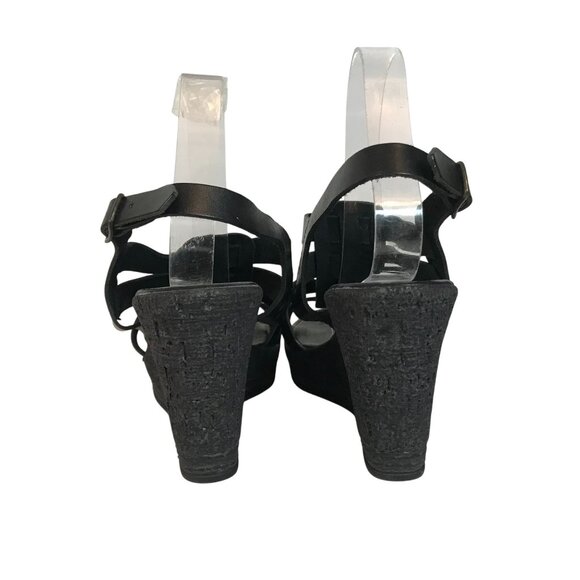 PONTE VECCHIO Wedge Strappy Sandals Black Leather Handmade Italy Womens 9.5/41 - Picture 4 of 11